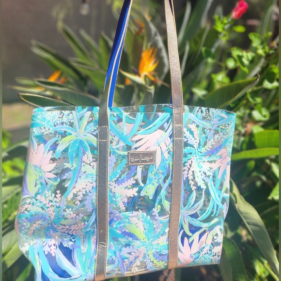 Lilly Pulitzer Pool Tote Beach Bag..Sweet Escape clear W/ Extra Valuables Pouch - Picture 9 of 10